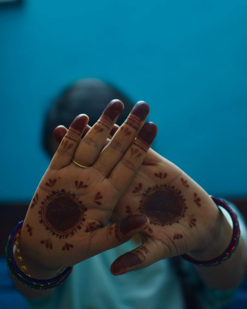 Traditional Marwari heritage palm henna with check jali and kalash motifs